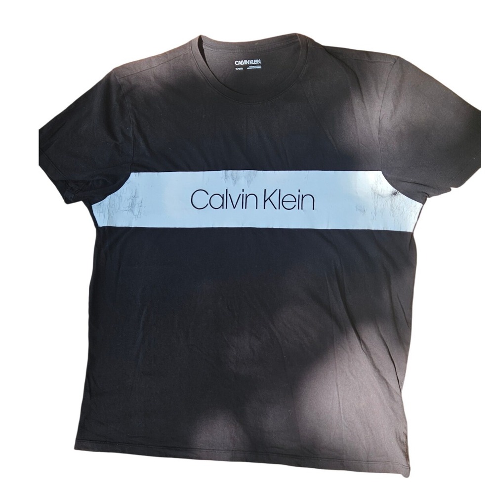 Calvin Klein Distressed Logo Graphic T-Shirt Crew Neck Short Sleeve Casual Top